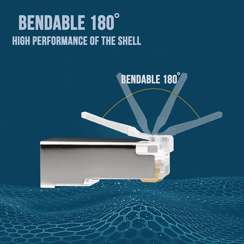 PETECHTOOL RJ45 23AWG Cat6a Cat6 Connector Gold Plated 8P8C Pass Through Shield Plug (50pieces) - Image 5